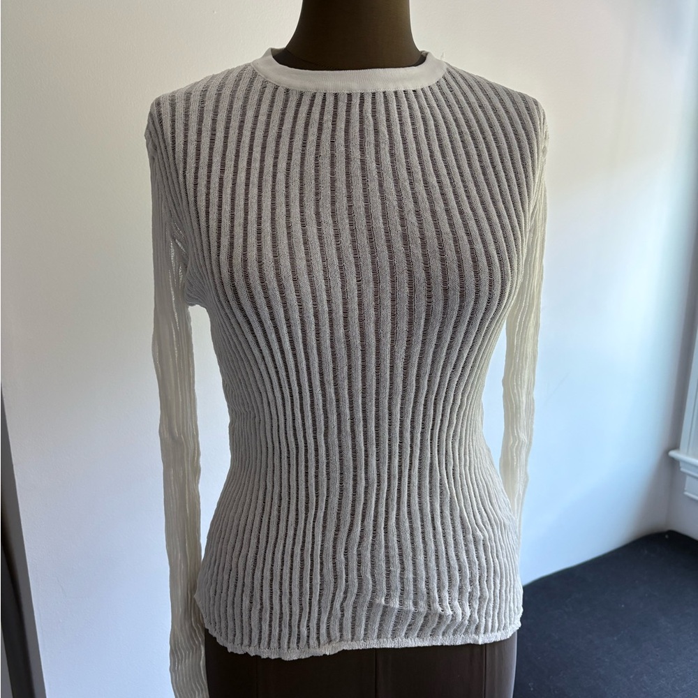 White Ribbed Long Sleeve Top